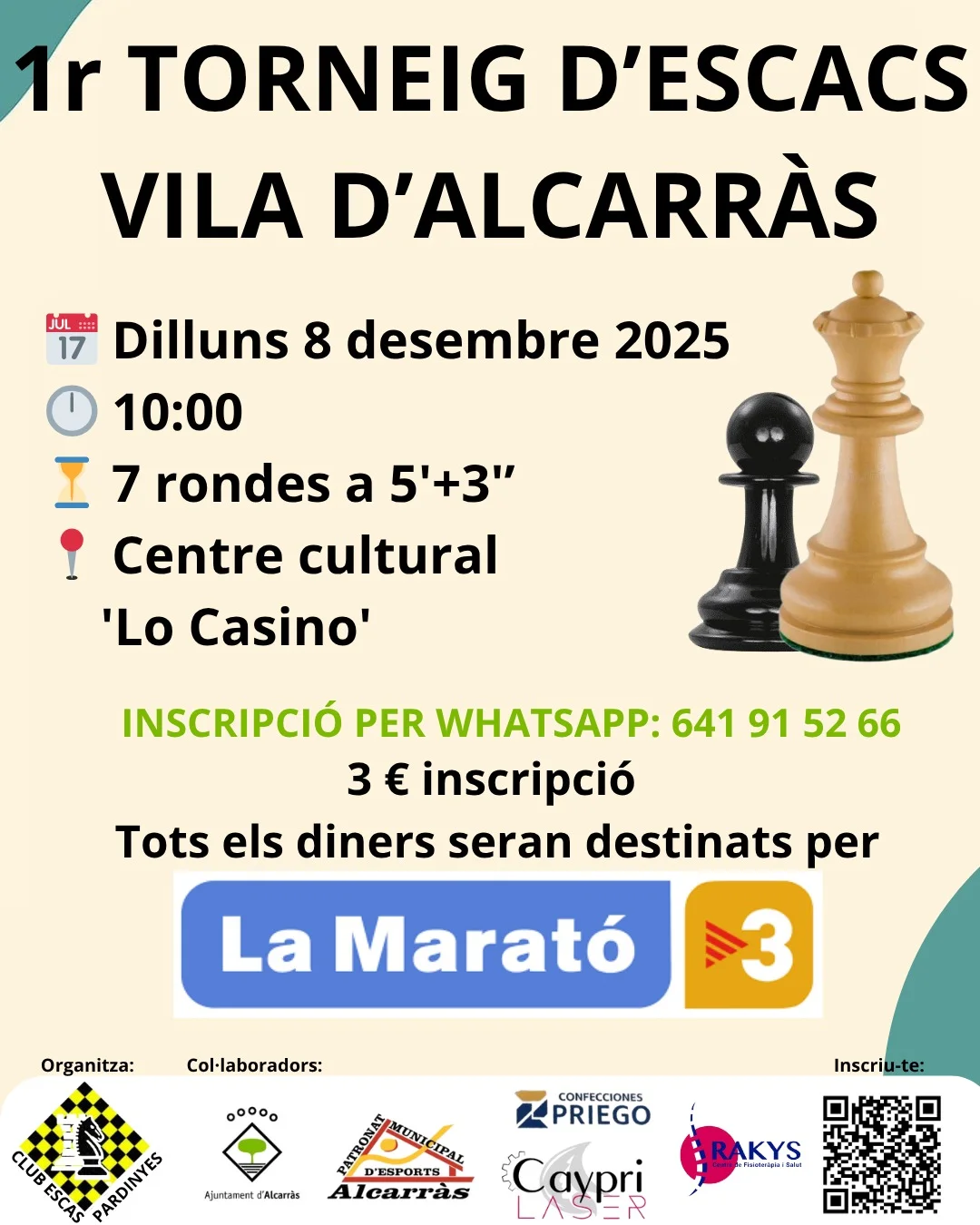 Cartell oficial del 1r Torneig d'Escacs Vila d'Alcarràs La Marató